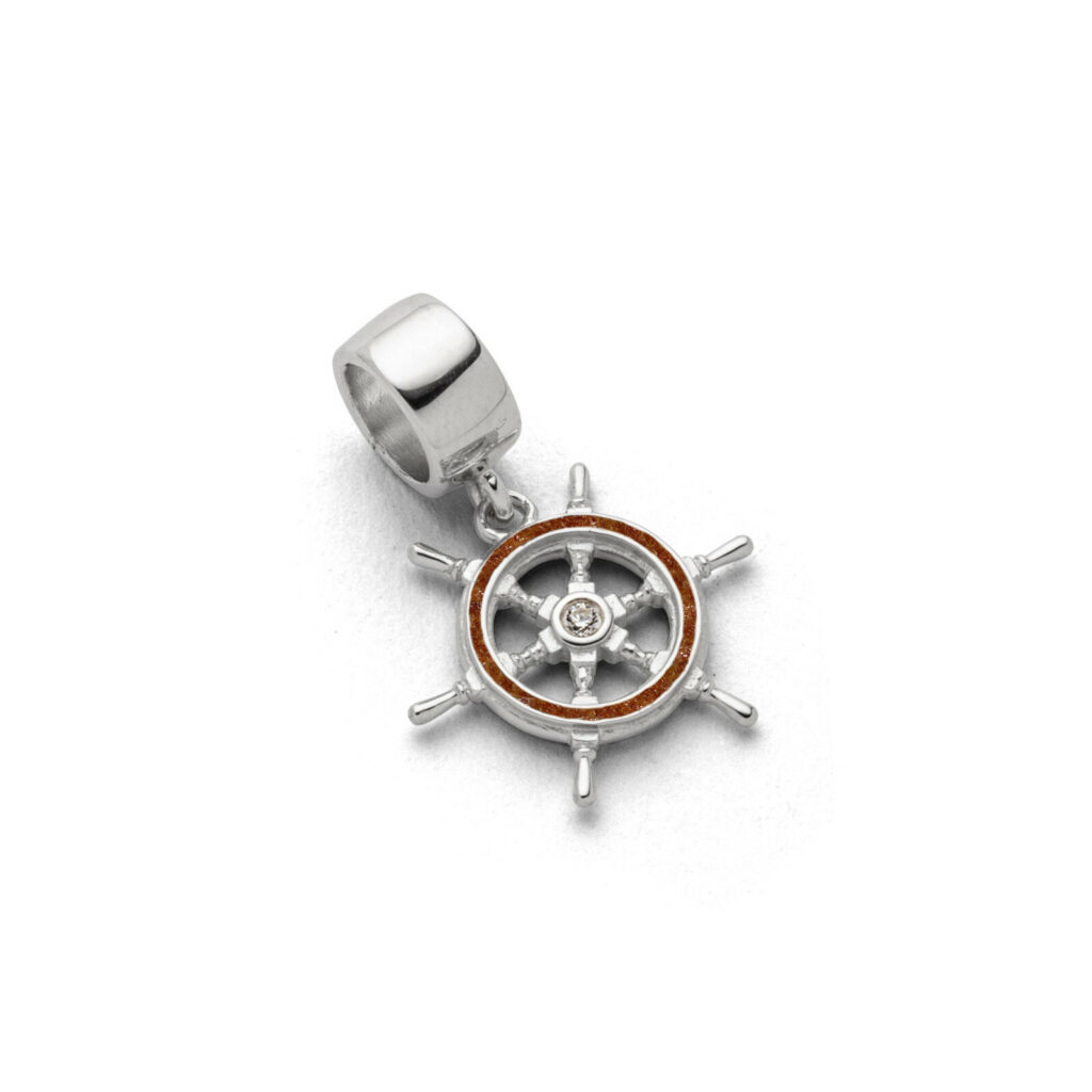 DUR Schmuck Charm STEUERRAD Zirkonia, Bernstein, Silber 925/- rhodiniert (F261)