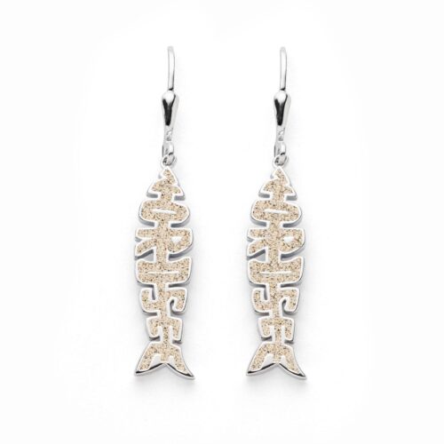 DUR Schmuck Ohrhänger Fischgräte NORDSEE Strandsand, Silber 925/- rhod. (O5474)