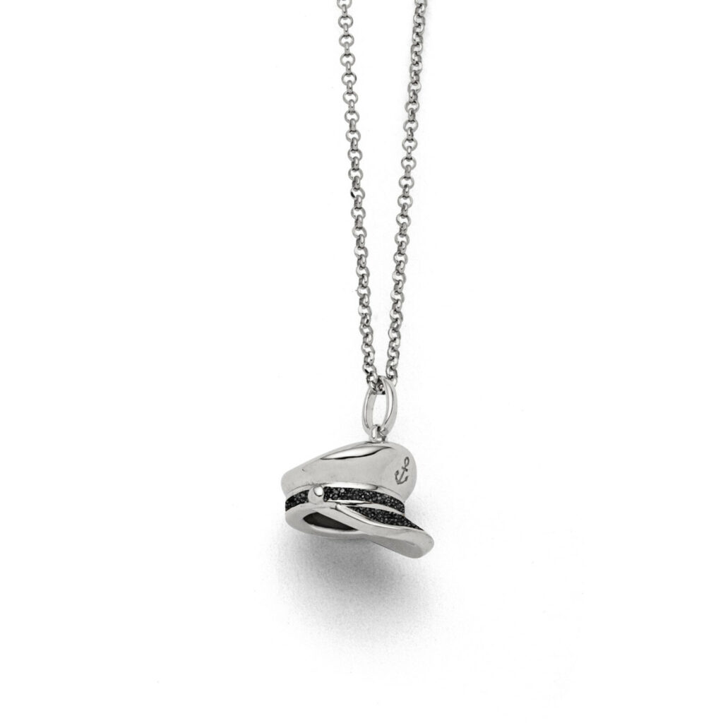 DUR Schmuck Kette KAPITÄNSMÜTZE Lavasand, Silber 925/- rhod. ca 42cm (K2698)