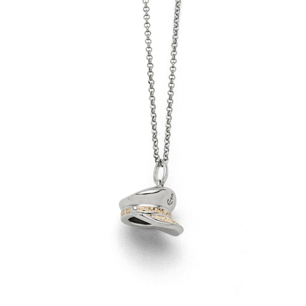 DUR Schmuck Kette KAPITÄNSMÜTZE Strandsand, Silber 925/- rhod. ca 42cm (K2697)