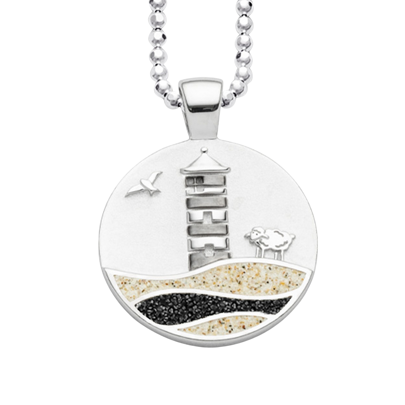 DUR Anhänger PILSUMER LEUCHTTURM Strandsand / Lavasand, Silber 925/- rhod. P4771 – Bild 1