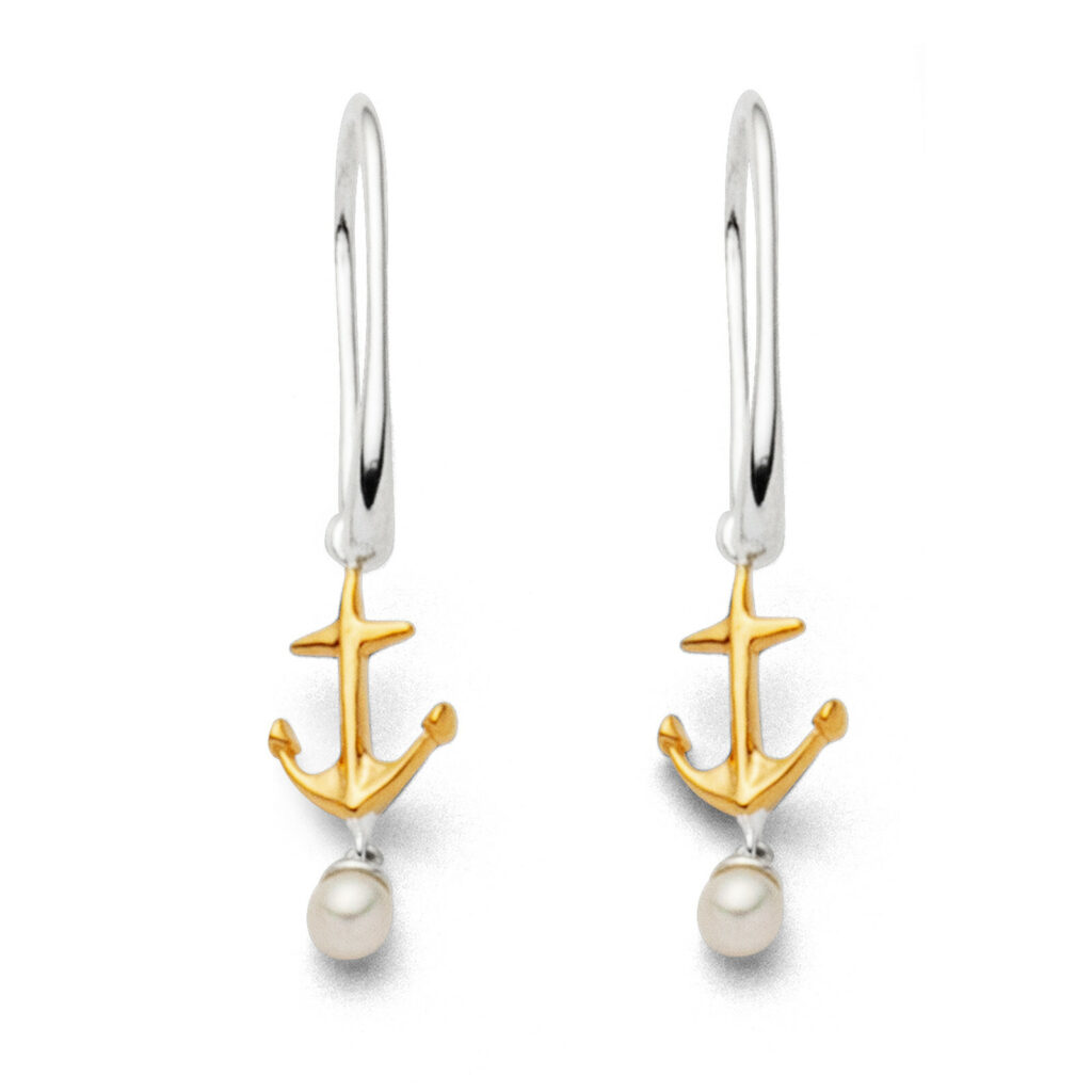 DUR Schmuck Ohrhänger FEINER ANKER Perlen, Silber 925/- teilw.vergoldet (O5122)