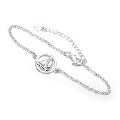 DUR Schmuck feines Armband AHOI Segelschiff Silber 925/- 17+3cm Verläng. (A1626)
