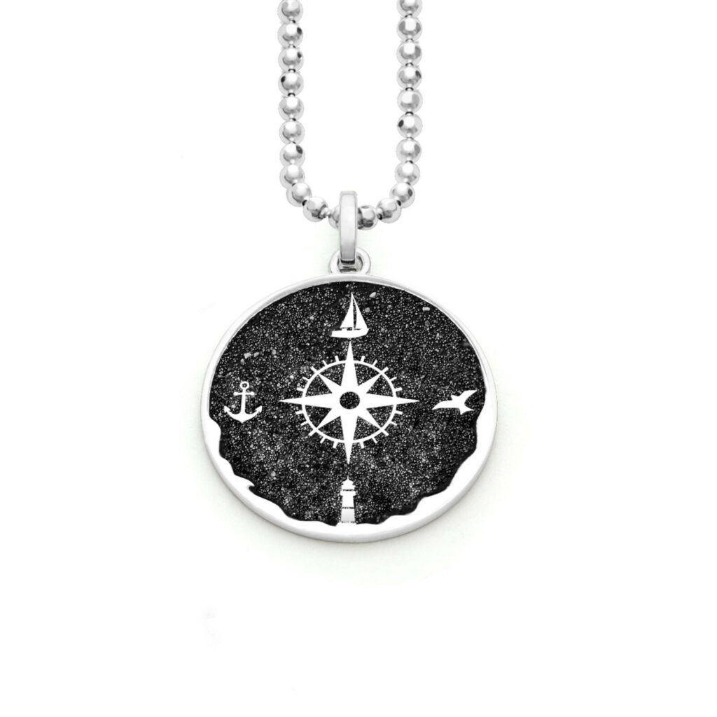 DUR Schmuck Exclusiver Anhänger KOMPASS ROSE Lavasand, Silber 925/-( P3165 )
