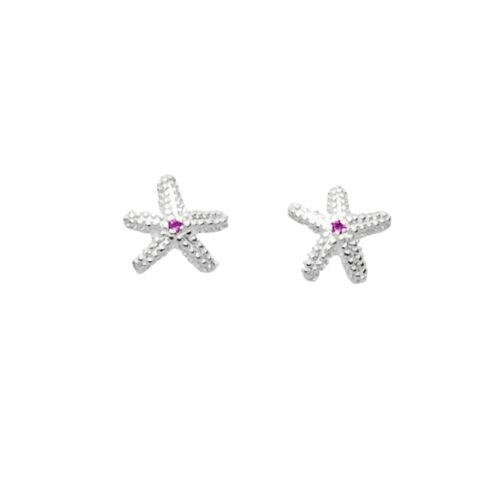 DUR Schmuck Ohrstecker SEESTERN Zirkonia Pink Silber 925/- poliert (S1496)