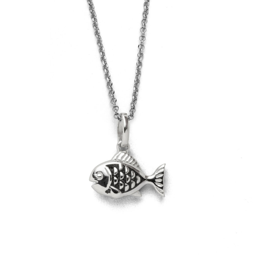 DUR Schmuck Kette FISCH 2.0 Lavasand Silber 925/- rhodiniert 42cm (K2737)