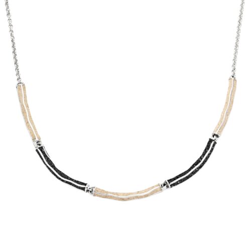 DUR Kette WELLENSPIEL Strandsand/Lavasand 42cm + 3cm Silber 925/- rhod.(K2921)