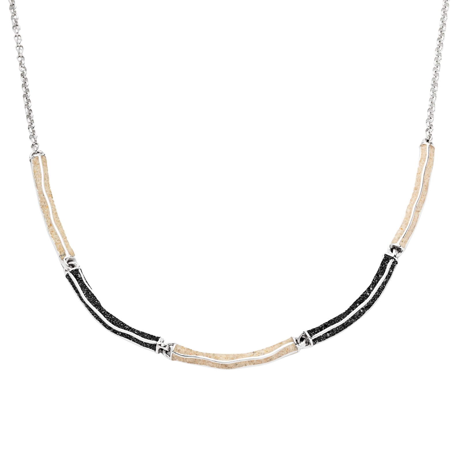 DUR Kette WELLENSPIEL Strandsand/Lavasand 42cm + 3cm Silber 925/- rhod.(K2921) – Bild 1