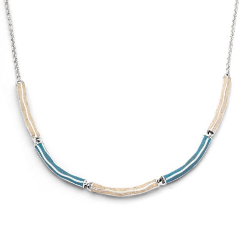 DUR Kette WELLENSPIEL Strandsand & Kyanit 42cm + 3cm Silber 925/- rhod. (K2918)