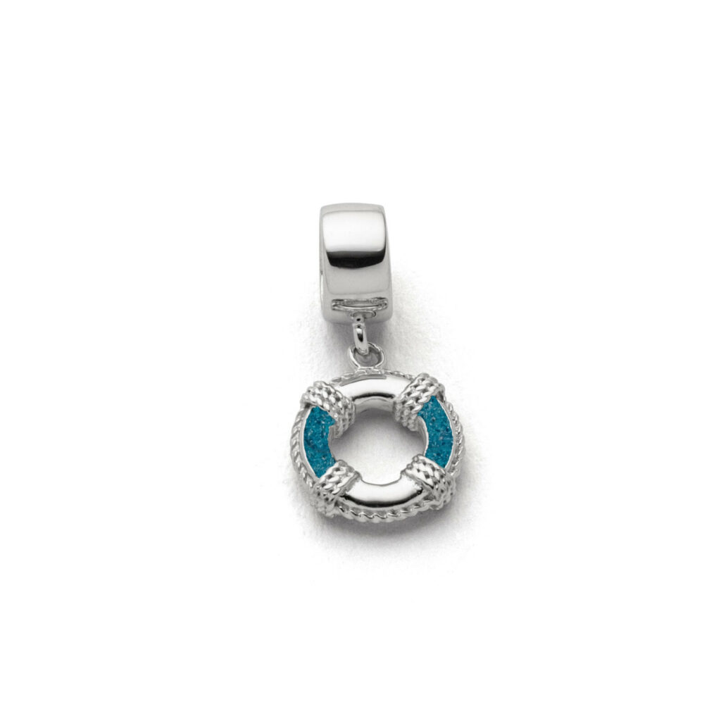 DUR Schmuck Charm RETTUNGSRING Steinsand blau, Silber 925/- rhodiniert (F264)