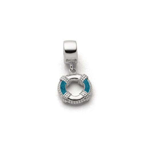 DUR Schmuck Charm RETTUNGSRING Steinsand blau, Silber 925/- rhodiniert (F264)