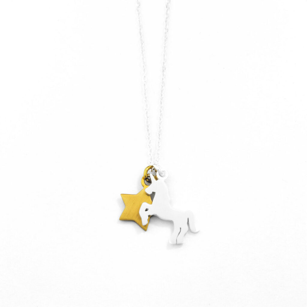 DUR Schmuck Kette EINHORN Silber 925/- teilweise vergoldet (K2339)