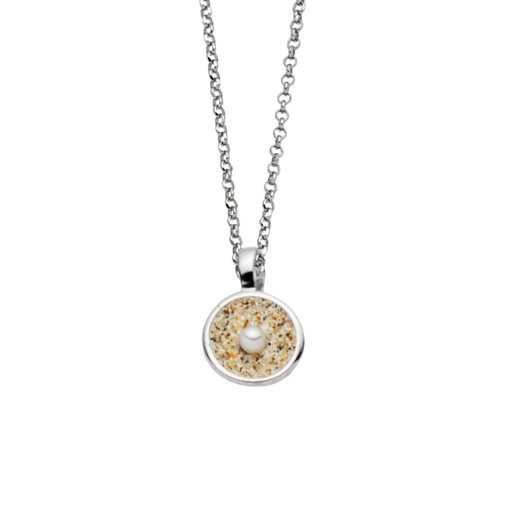 DUR Kette SANDSCHALE 2.0 Perle, Strandsand, Silber 925/- rhodiniert 45cm (K3002)