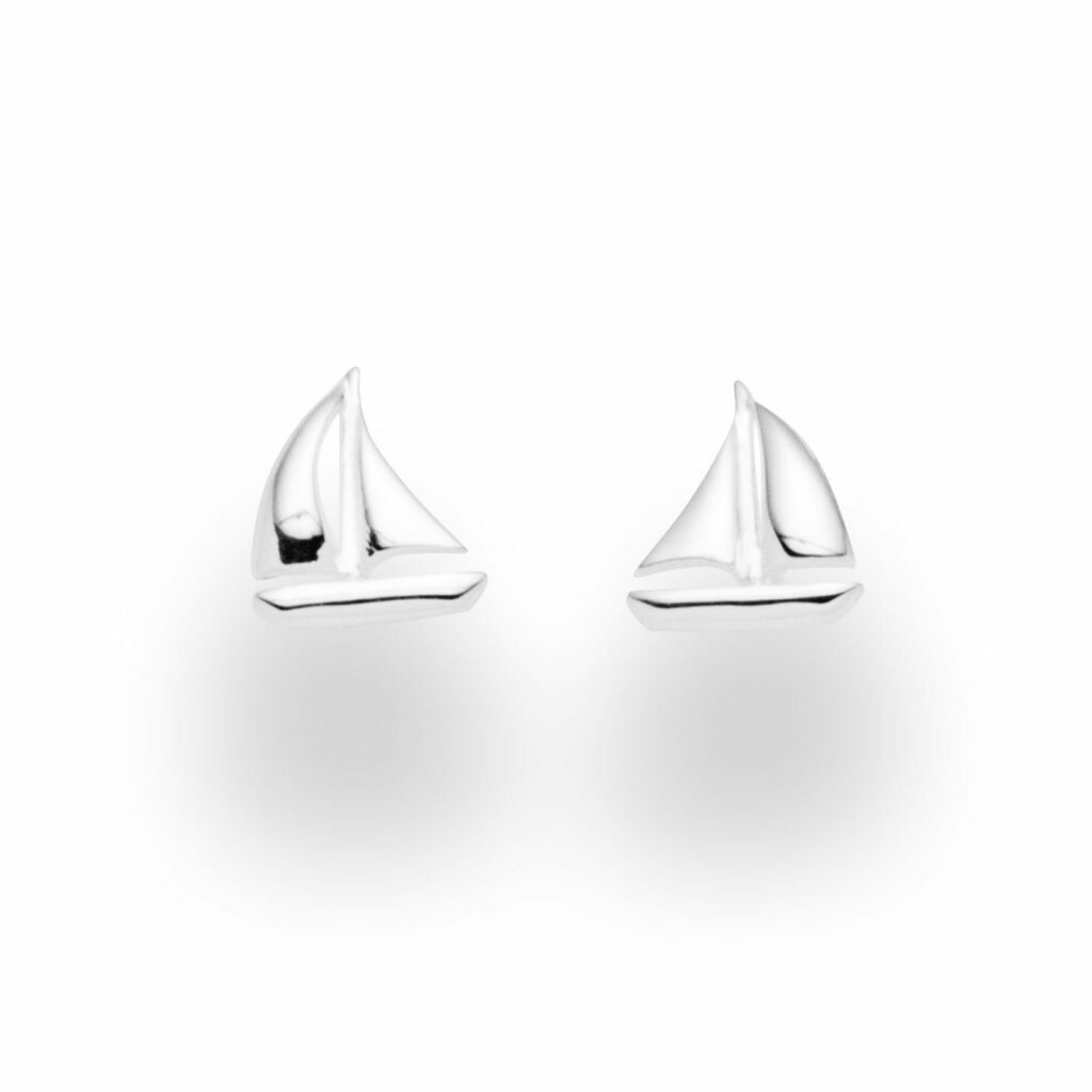DUR Schmuck Ohrstecker AHOI Segelschiff , Silber 925/- rhodiniert (S1475)