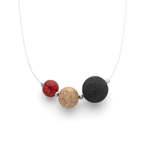 DUR Schmuck Kette VULKAN Lavasand, Strandsand, Koralle Silber 925/- 42cm (K2856)