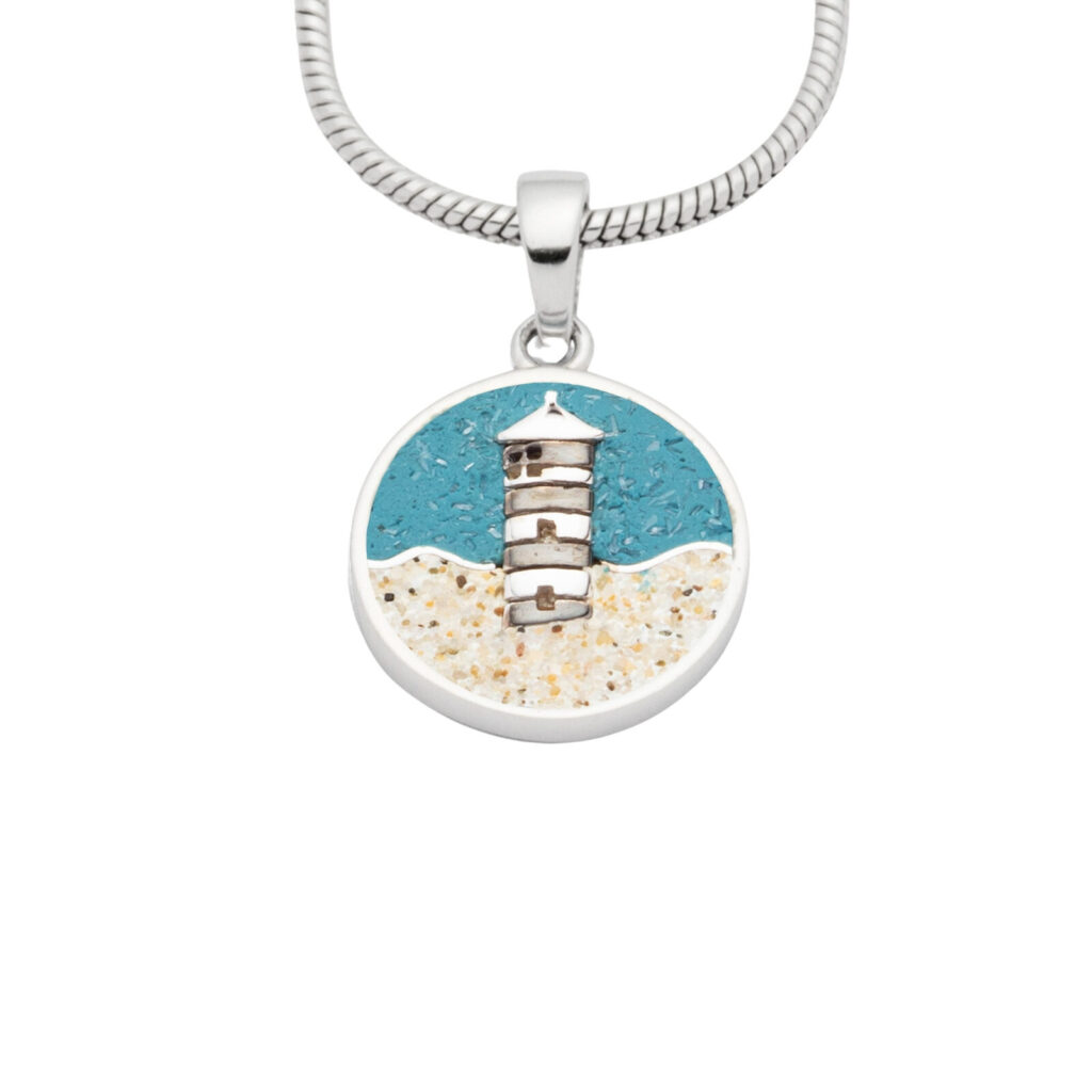 DUR Anhänger PILSUMER LEUCHTTURM Stein-/Strandsand, Silber 925/- rhod. (P4333)