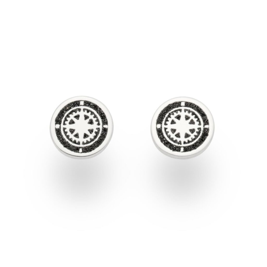 DUR Schmuck Ohrstecker KOMPASS Lavasand, Silber 925/- rhodiniert (O5040)