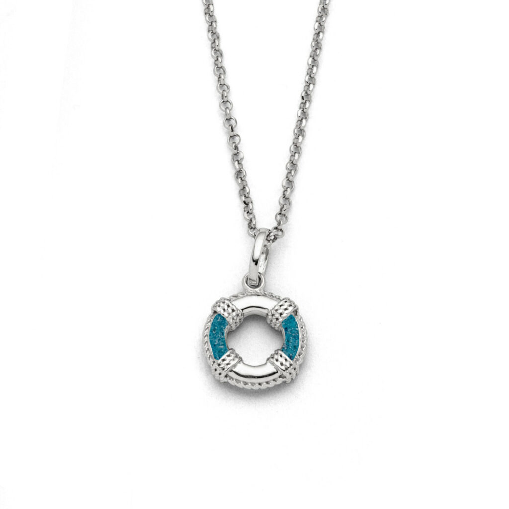 DUR Schmuck Kette RETTUNGSRING Steinsand, Silber 925/- rhodiniert 42cm (K2693)