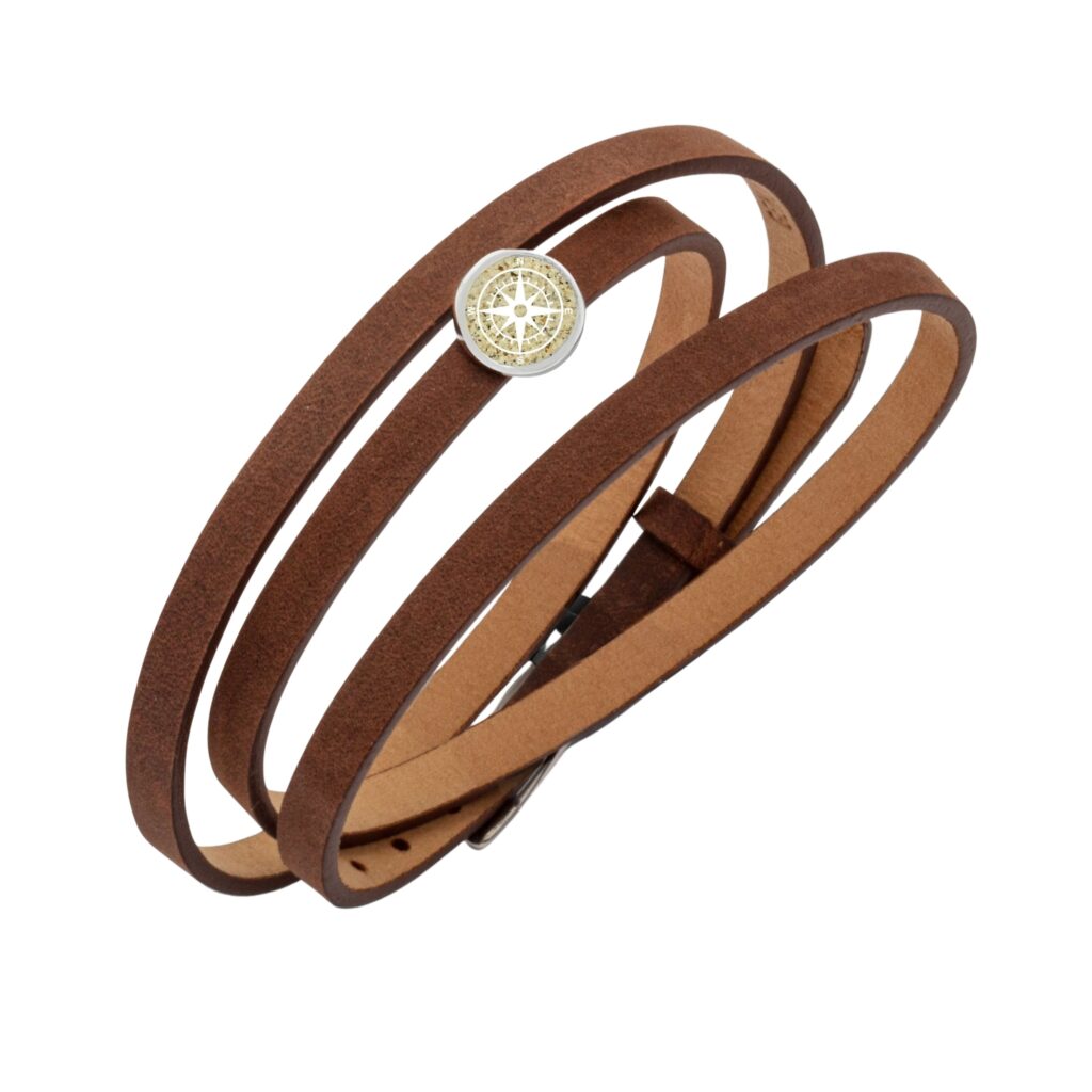 DUR Schmuck Lederarmband mit Strandsand Element, Silber 925/- 58cm (A1597) Wickelarmband