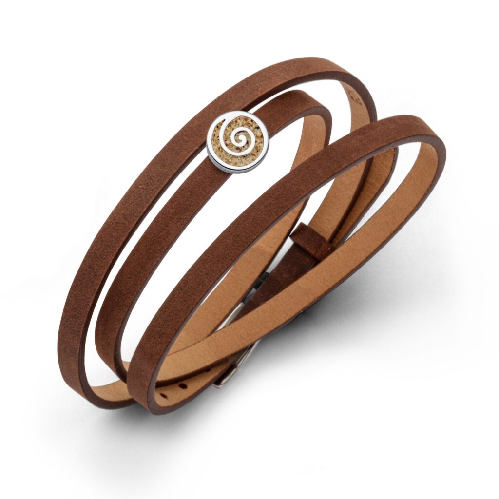 DUR Schmuck Lederarmband mit Strandsand Element, Silber 925/- 58cm (A1597) Wickelarmband