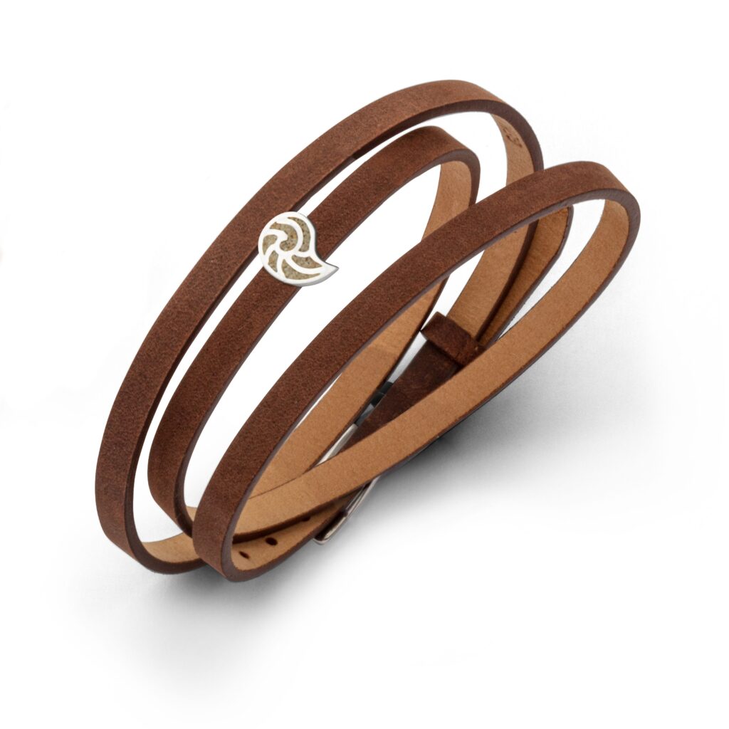 DUR Schmuck Lederarmband mit Strandsand Element, Silber 925/- 58cm (A1597) Wickelarmband
