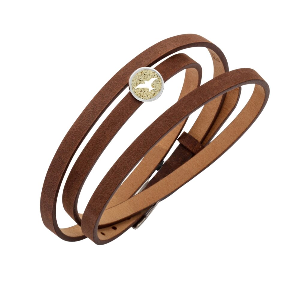 DUR Schmuck Lederarmband mit Strandsand Element, Silber 925/- 58cm (A1597) Wickelarmband