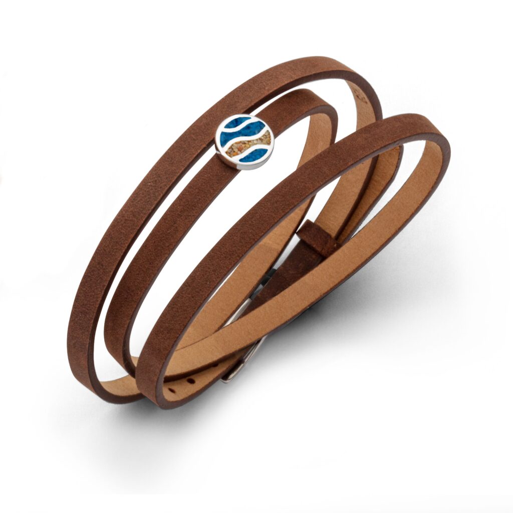 DUR Schmuck Lederarmband mit Strandsand Element, Silber 925/- 58cm (A1597) Wickelarmband