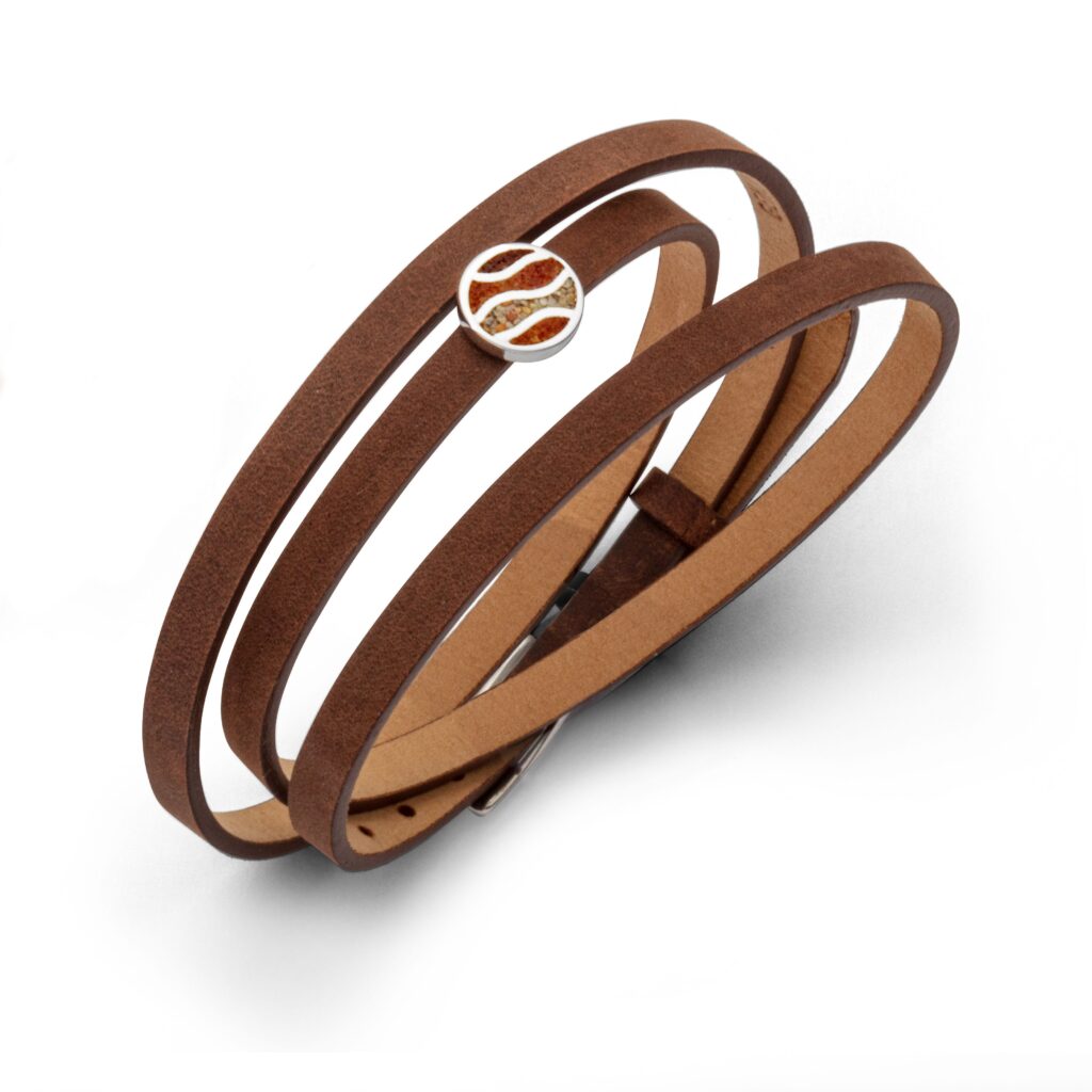 DUR Schmuck Lederarmband mit Strandsand Element, Silber 925/- 58cm (A1597) Wickelarmband