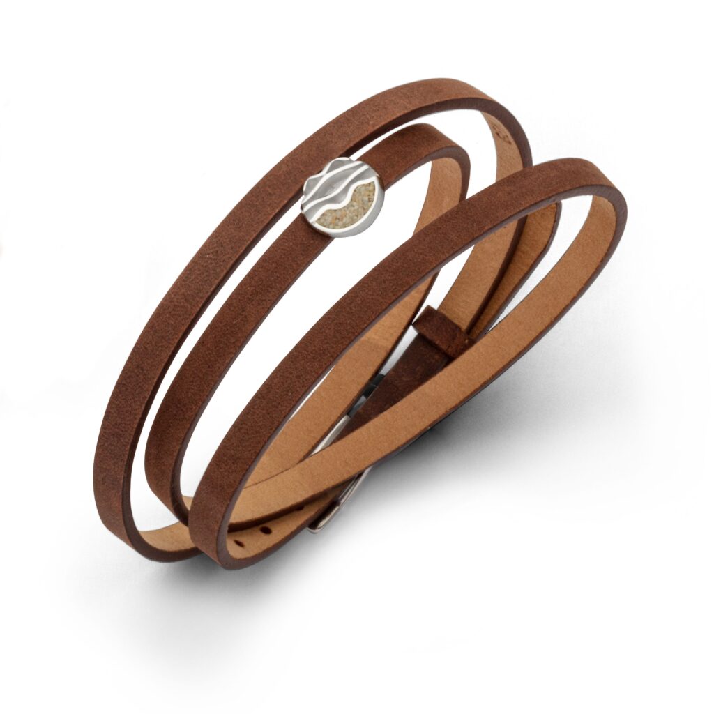 DUR Schmuck Lederarmband mit Strandsand Element, Silber 925/- 58cm (A1597) Wickelarmband