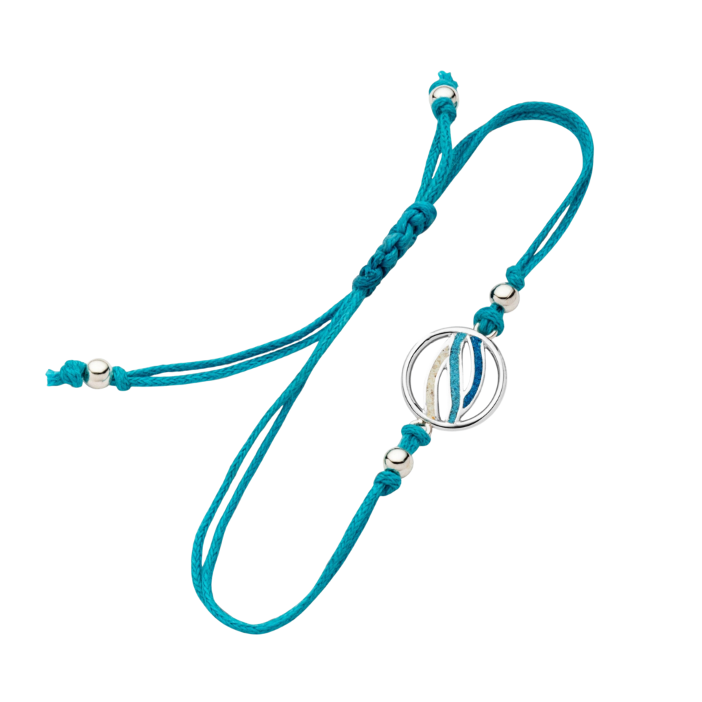 Dur Cotton Armband Ocean Stream Strandsand, blauer Steinsand, Silber 925/- 17cm, verlängerbar (A1994)