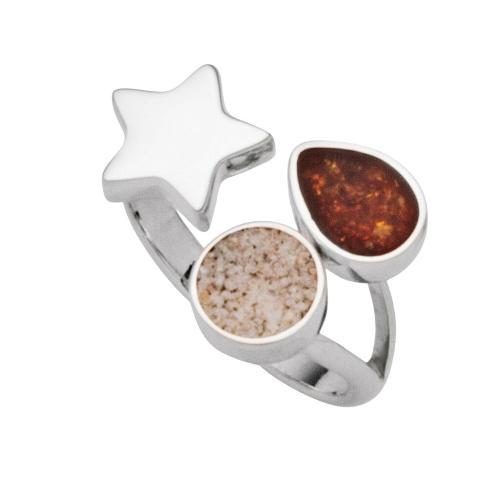 DUR Schmuck Ring TRIO Strandsand, Bernstein, Silber 925/- rhodiniert (R5406)