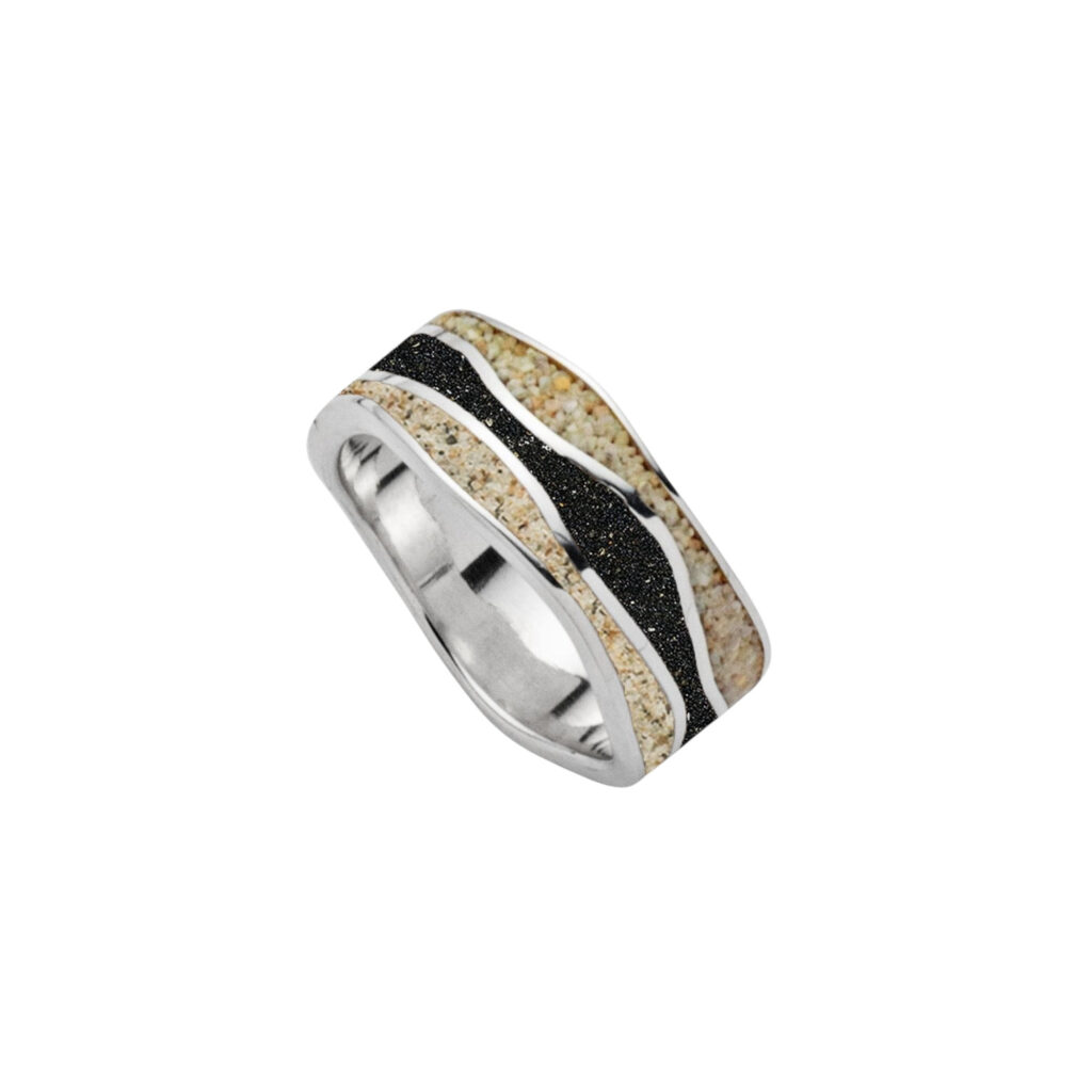 DUR Schmuck Ring mit Strandsand & Lavasand, Silber 925/-rhodiniert (R5594)