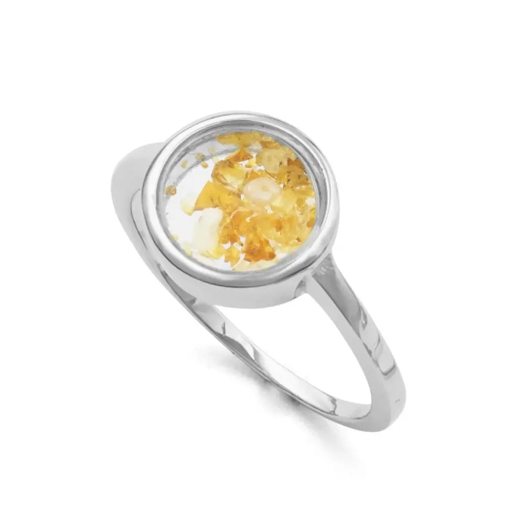 DUR Ring GOLDREGEN Bernstein, Muscheln,Silber 925/- rhod. R4850 Gr.55