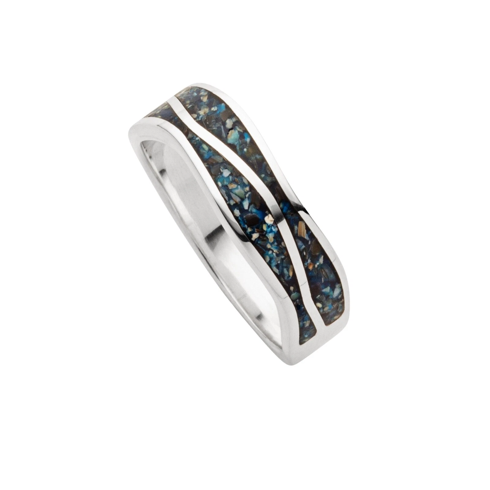DUR Schmuck Ring WELLE Mosaik Seeopal, Silber 925/- rhod. (R5854) Gr. 64 – Bild 1