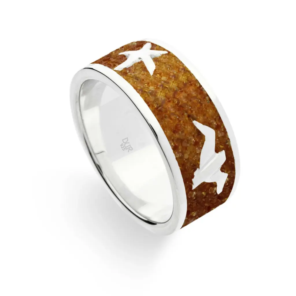 DUR Schmuck Ring Möwe / Seestern / Welle,  Bernsteinsand, Silber 925/- (R5241)