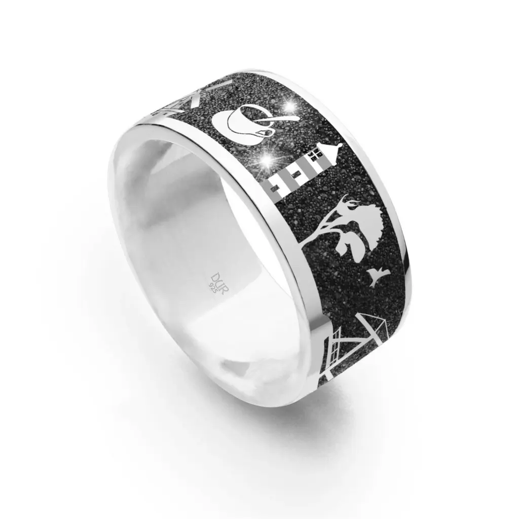 DUR Schmuck Unisex Ring OSTFRIESLAND Lavasand, Silber 925/- rhodiniert (R4985)