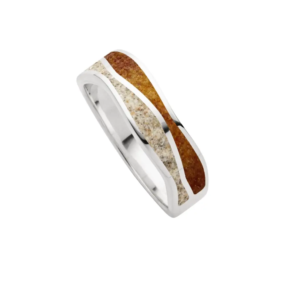 DUR Schmuck Ring WELLE Strandsand/Bernsteinsand, Silber 925/- rhod. (R5846)