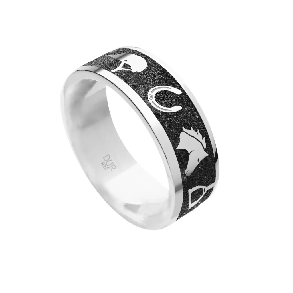 DUR Schmuck Ring PFERDEGLÜCK Lavasand Silber 925/- rhodiniert, 6mm (R5963)
