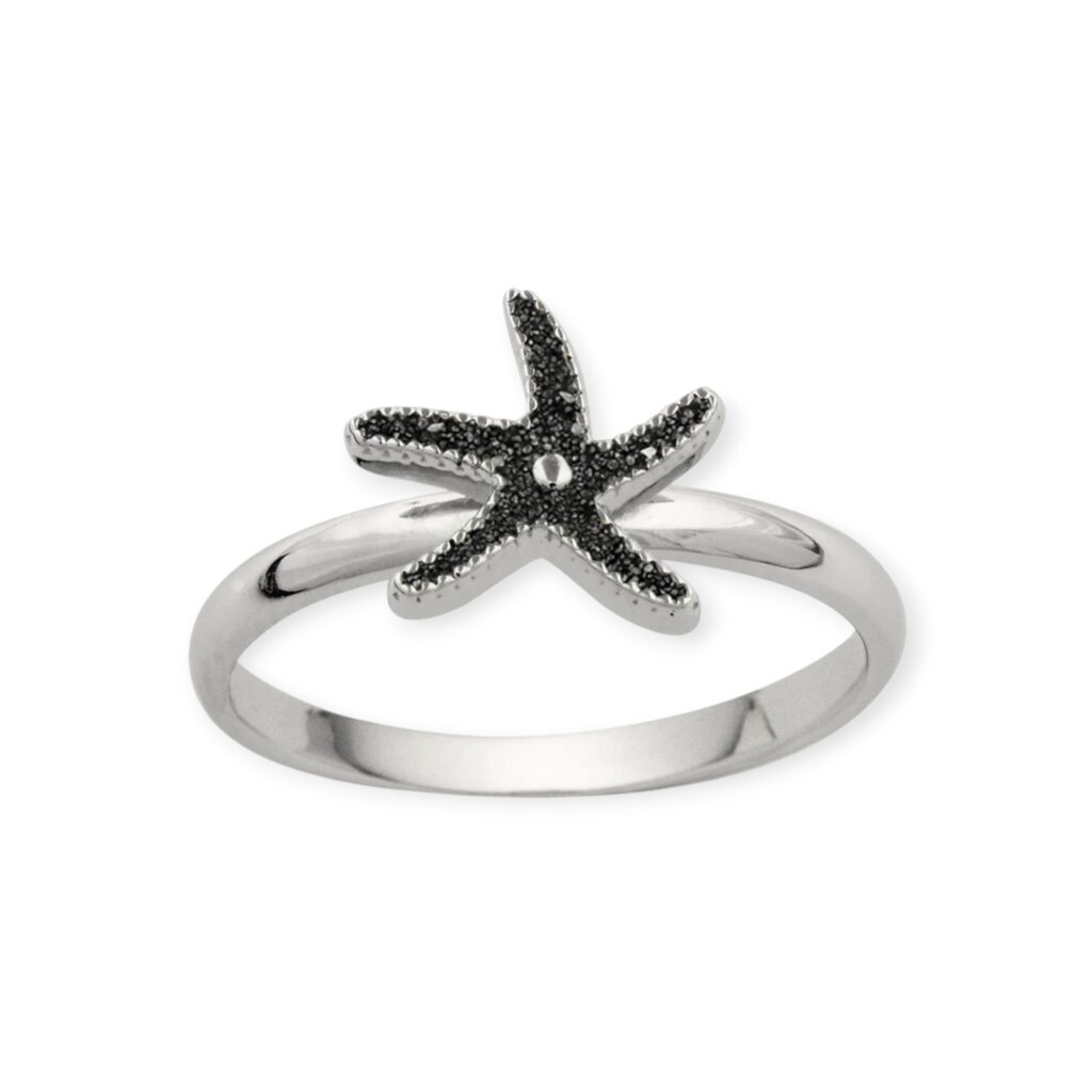 DUR Schmuck Damen Ring SEESTERN MINI Lavasand, Silber 925/- rhod. (R5427)