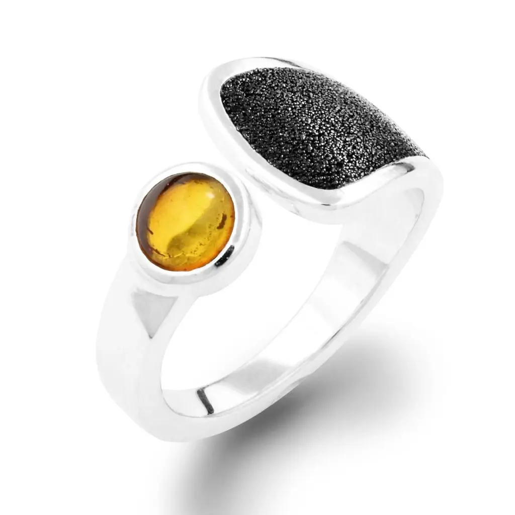 DUR Schmuck Ring Lavasand, Bernstein, Silber 925/- (R4781) Größe variabel