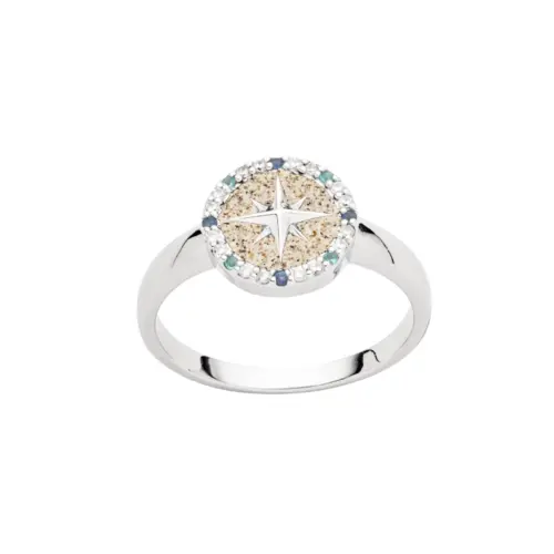 DUR Ring KOMPASSROSE 2.0 Strandsand & Zirkonia Silber 925/- rhodiniert (R5967)