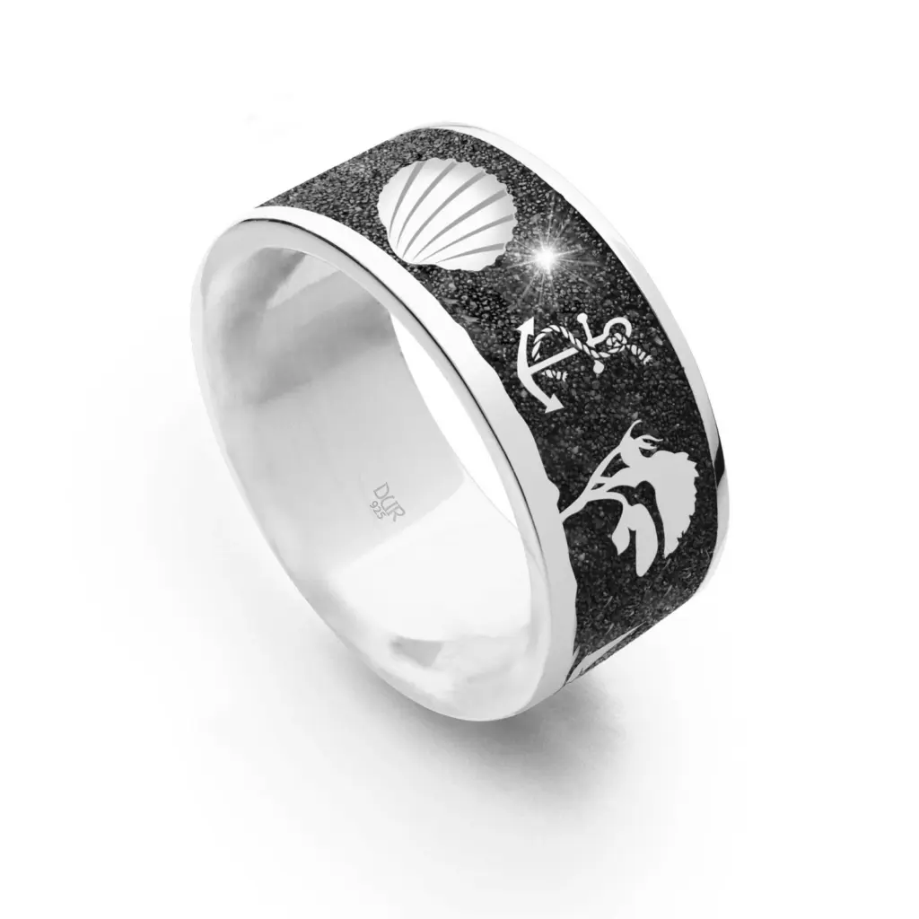 DUR Schmuck Unisex Nachtring OSTSEE Lavasand, Silber 925/- ( R5230)