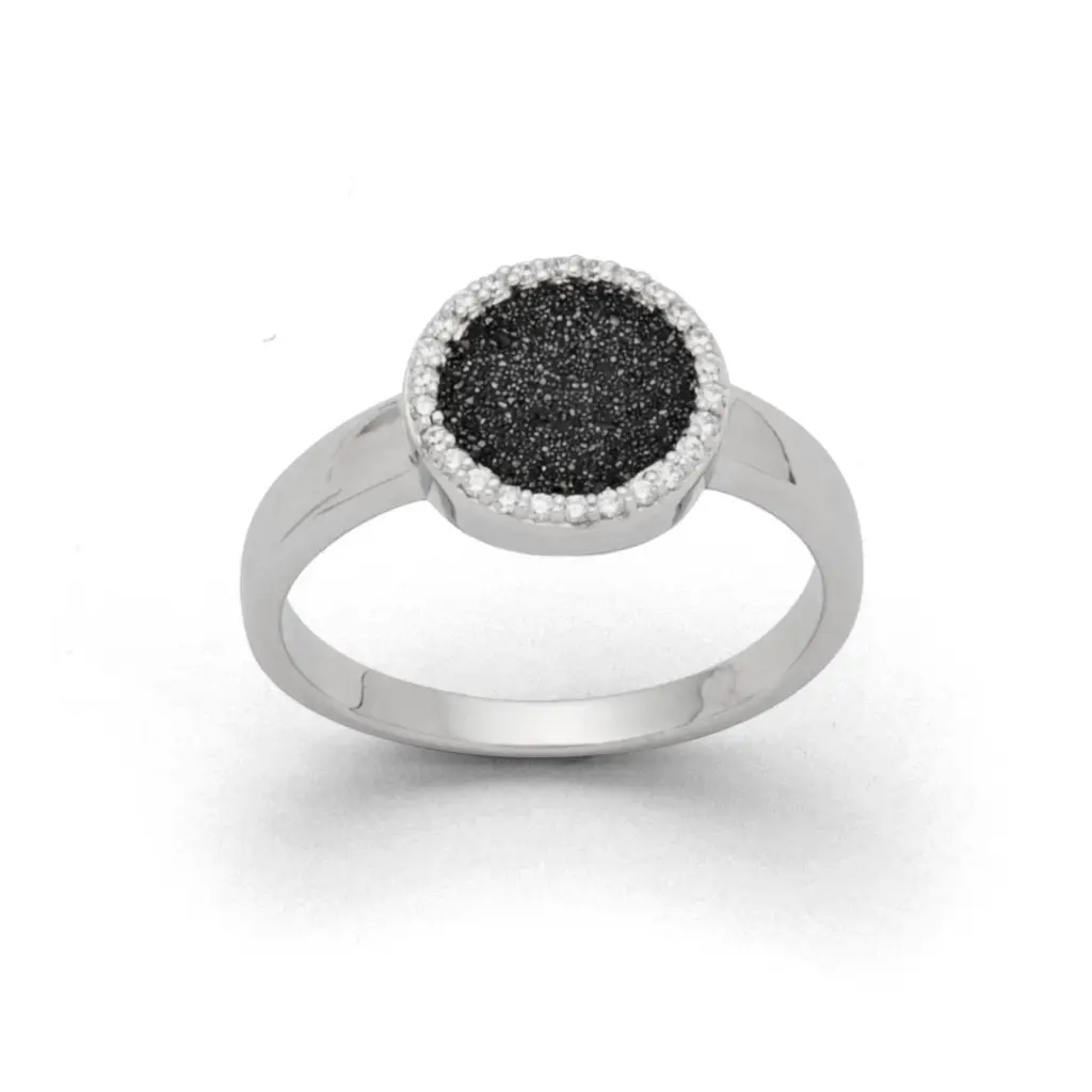 DUR Schmuck Ring WASSERFLIMMERN Lavasand, 26 Zirkonia, Silber 925/- rhod (R5159)