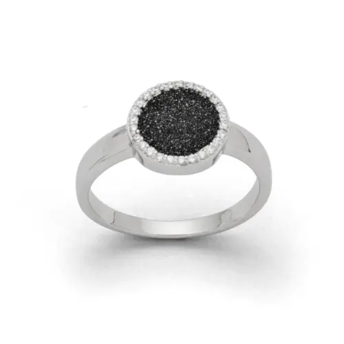 DUR Schmuck Ring WASSERFLIMMERN Lavasand, 26 Zirkonia, Silber 925/- rhod (R5159)