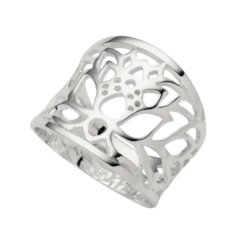 DUR Schmuck breiter Ring LOTUS Silber 925/- Größe 54 (R4903)
