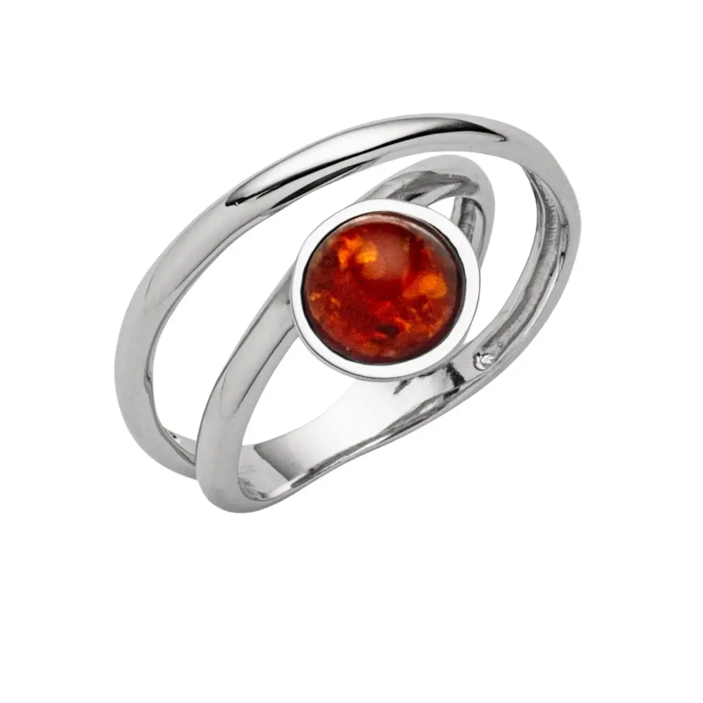 DUR Schmuck Ring mit Bernstein, Silber 925/- rhodiniert (R5879)