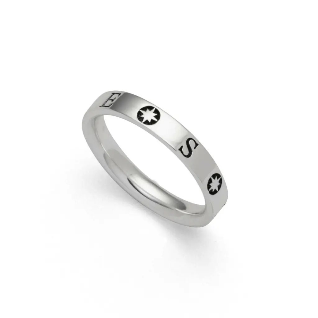 DUR Schmuck Ring KOMPASS Silber 925/- oxidiert, leicht bombiert (R5606)