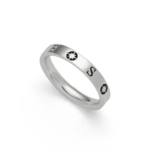 DUR Schmuck Ring KOMPASS Silber 925/- oxidiert, leicht bombiert (R5606)