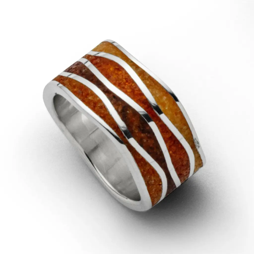 DUR Ring BERNSTEINWELLE Bernsteinsand, Strandsand, Silber 925/- rhod (R5404)