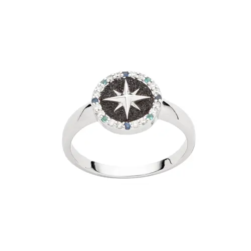 DUR Ring KOMPASSROSE 2.0 Lavasand & Zirkonia Silber 925/- rhodiniert (R5969)
